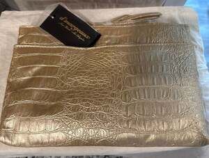 New d'margeaux Metallic Gold Crocodile Embossed Leather Clutch Crossbody Bag